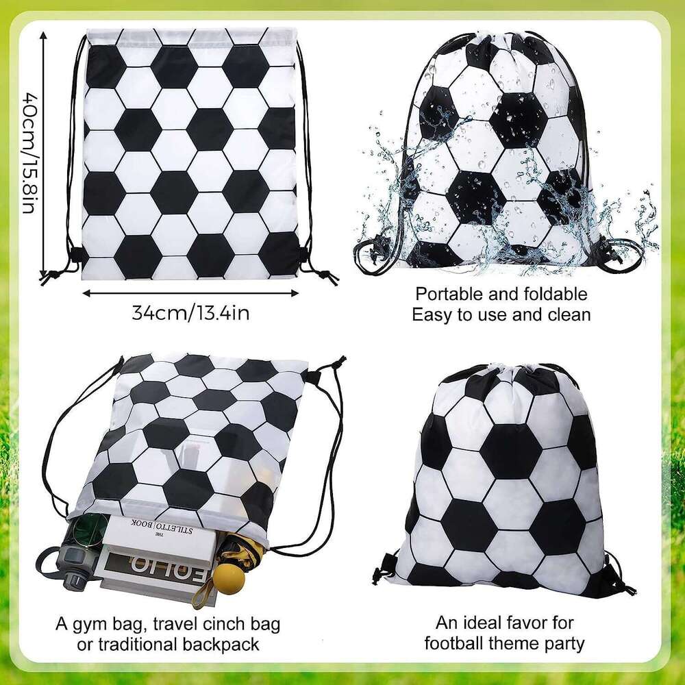 Bestseller black and white football storage bag, polyester drawstring backpack