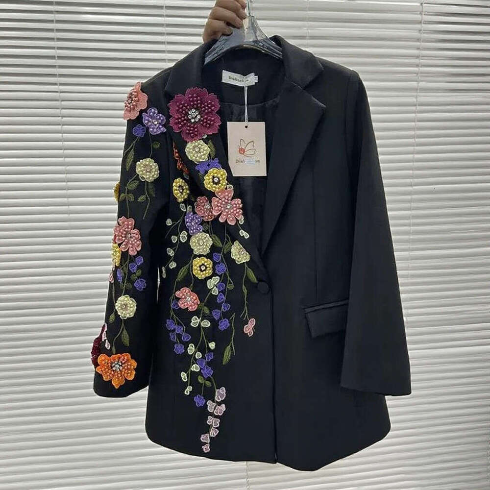 Autumn New Heavy Embroidery 3D Floral Suit Women Slim Fit Long Sleeve Jacket Elegant Korean Style Fashion Office Lady Outwear In Stock MAKOUFEI