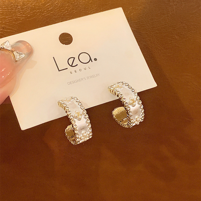 2025 New Arrival Women's Pearl & Rhinestone Inlaid Earrings, Niche Design, Premium Luxury Ear Hoops, Fashion Elegant Ear Jewelry for Daily & Part