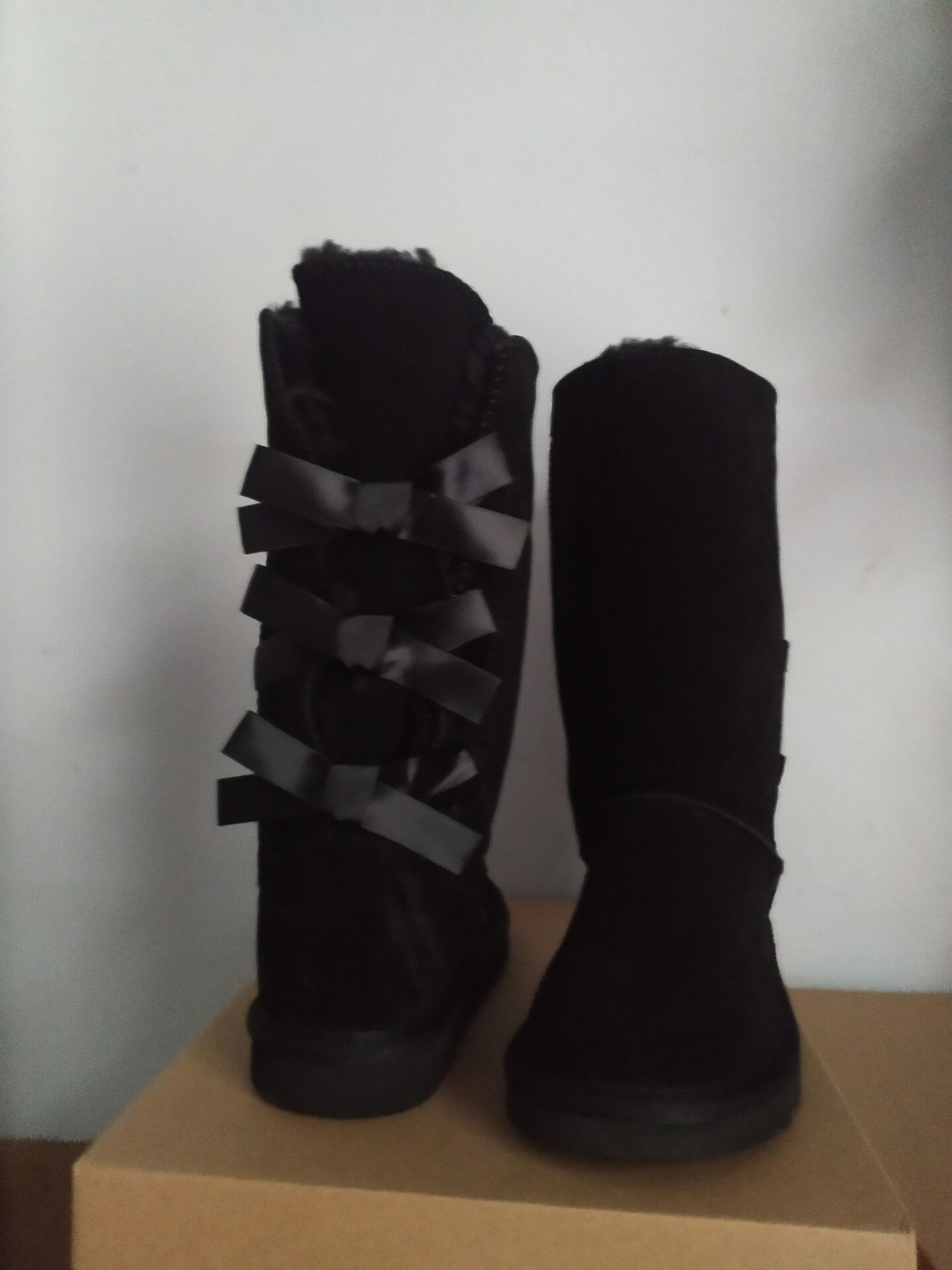 Classic Tall Winter Boots Black Tan Real Leather Bailey Bowknot Women's Bailey Bow Snow Boots Shoes Boot US 5-14