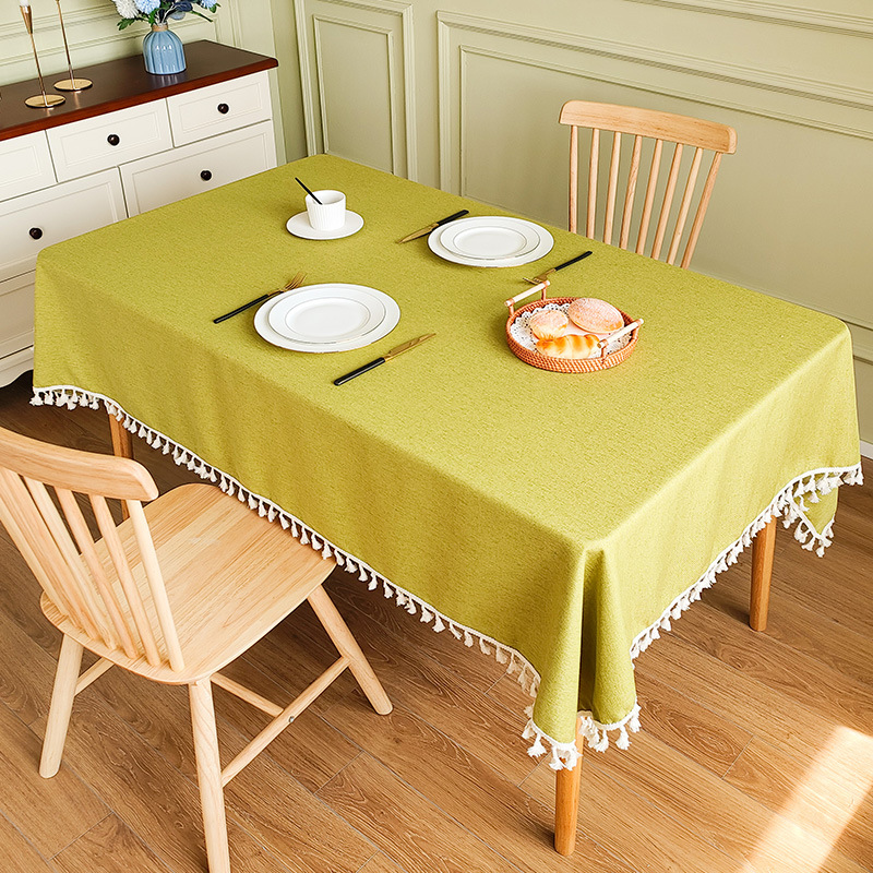 YL-38517 Custom Cotton Linen Tablecloth, Waterproof and Oil-Resistant, Light Luxury Solid Color Tassel Minimalist Coffee Table Cover, Dining Table Clo