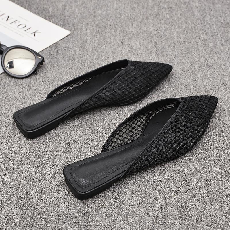 Summer New Trendy Pointed Flat Sandals Lazy Half Fairy Style Closed Toe Mules Women's Slippers
