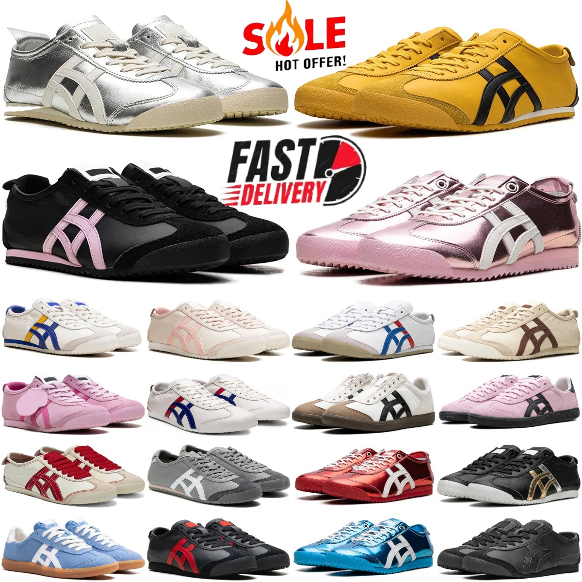 designer shoes Tiger Men women flat sneakers casual outdoor sports trainers Mexico 66 Tiger jogging traveling black white silver yellow pink Size:36-45