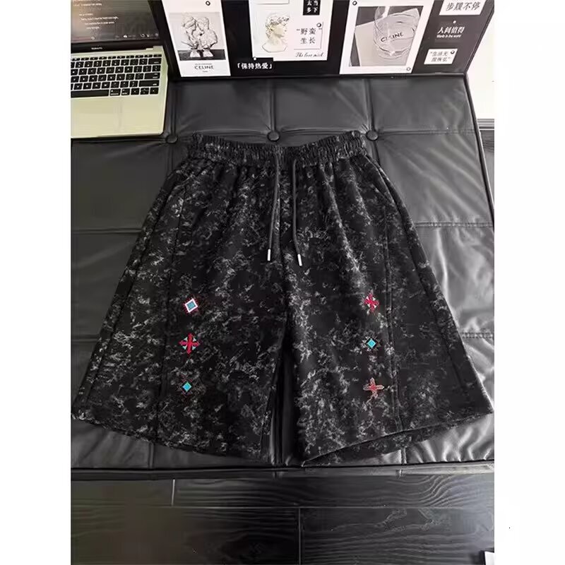Designer Luxury Cross-border Foreign Trade Tie-dye Embroidered Shorts For Men Summer Trendy Brand, Niche Design Loose-fitting Casual Beach Shorts