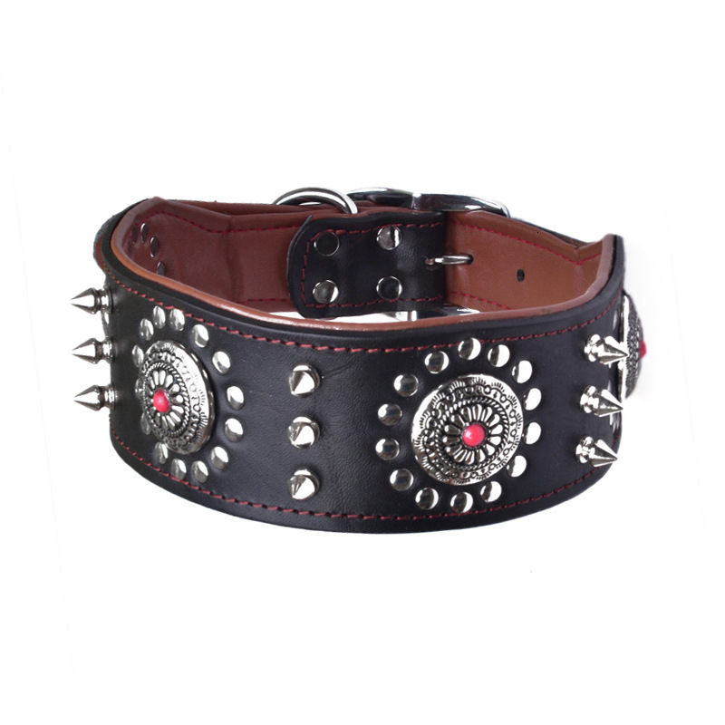 Leather large dog collars bulldog pointed stud collars suitable for medium-sized large dogs genuine leather durable pet collars brown 240923