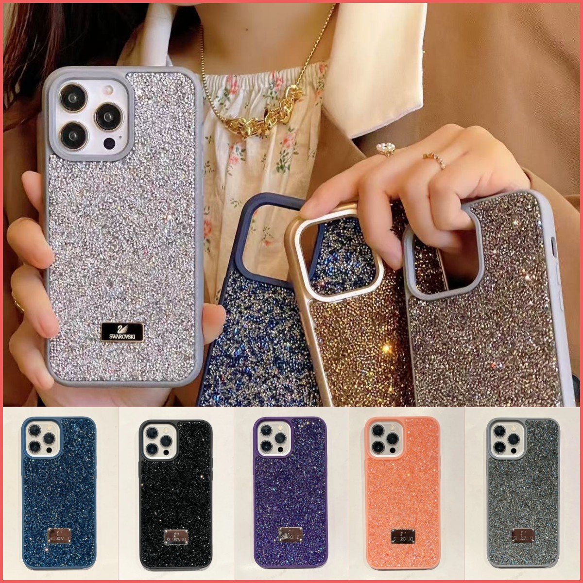 Luxury Bling Glitter Phone Cases For Iphone 13 14 15 16 17 Pro Max Fashion Designer Plating Rhinestone Diamond Women Soft Silicone Protective Back Cover OPP Packaging
