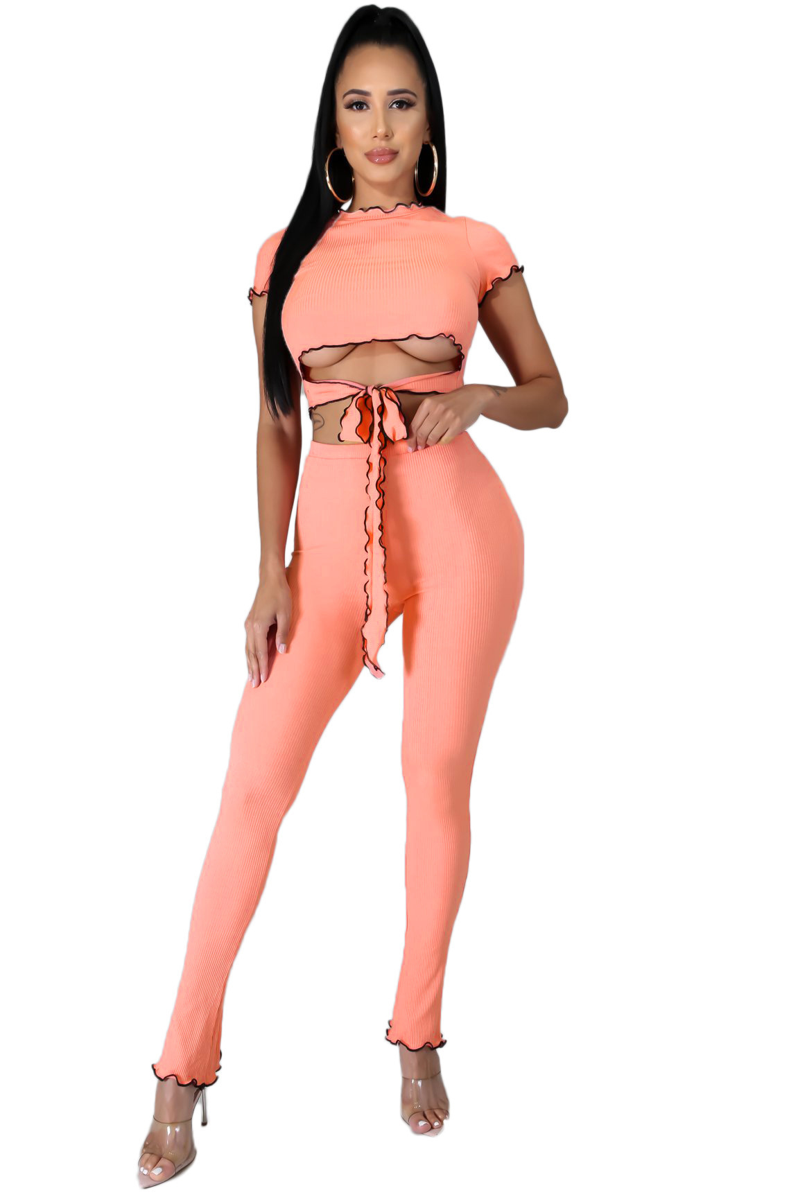 9352 Womens Casual Solid Color Cropped Two-Piece Outfit 201104