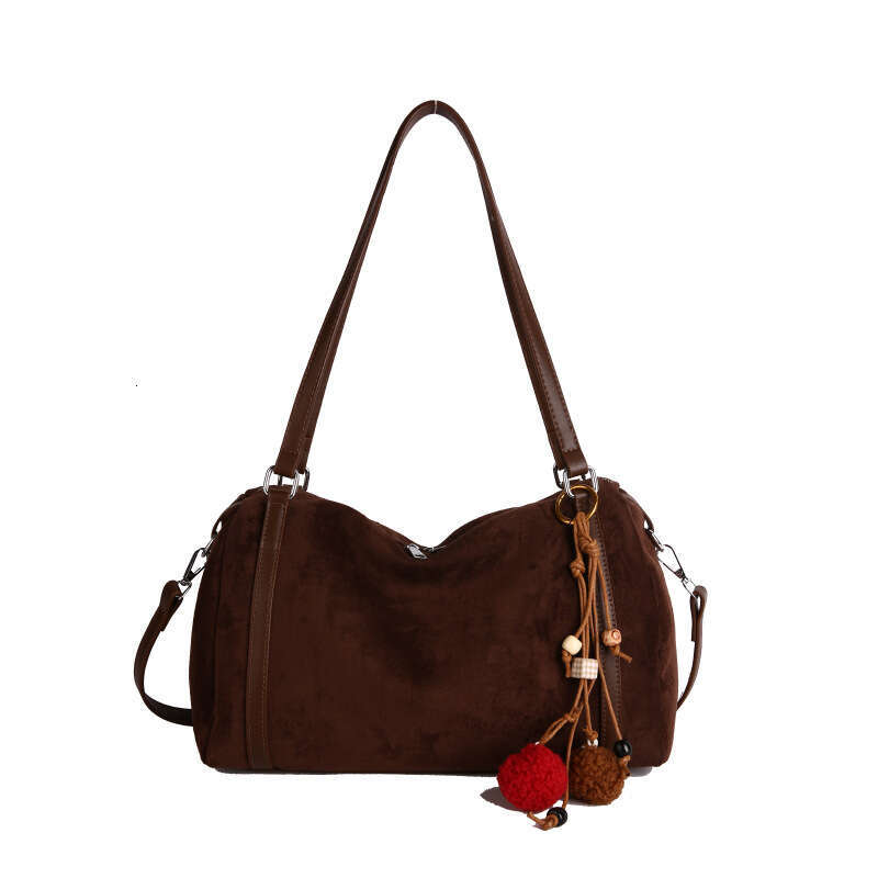 Suede 2025 Autumn and Winter Boston Pillow Women's Large Capacity Commuting Bowling Bag Shoulder Crossbody