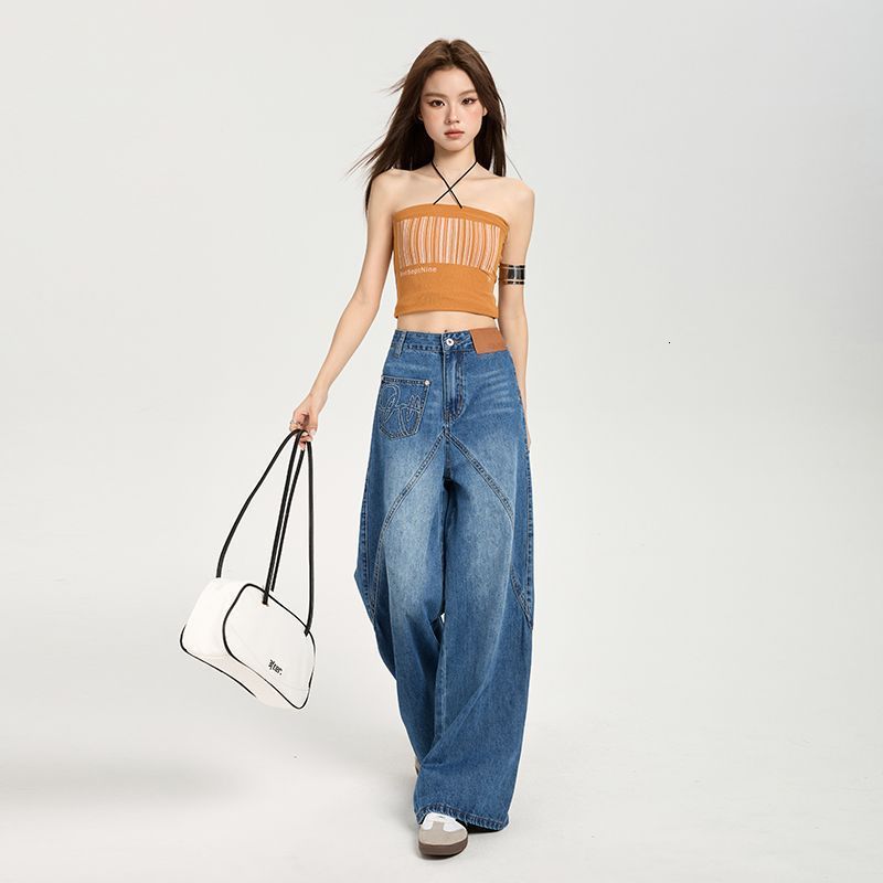 2025 Spring/Summer New Design Wide-Leg Jeans with Large Pockets for Women 241224