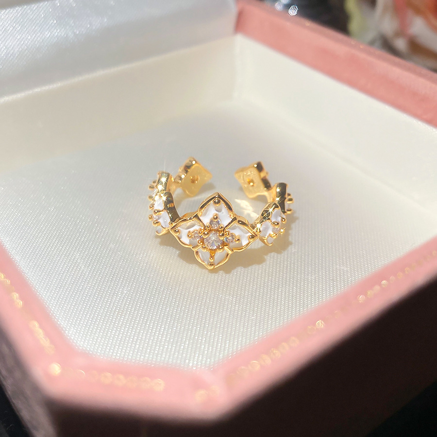 Four-leaf flower inlaid with zircon open ring, light luxury high-end feel, versatile and exquisite finger ring for women - view 6