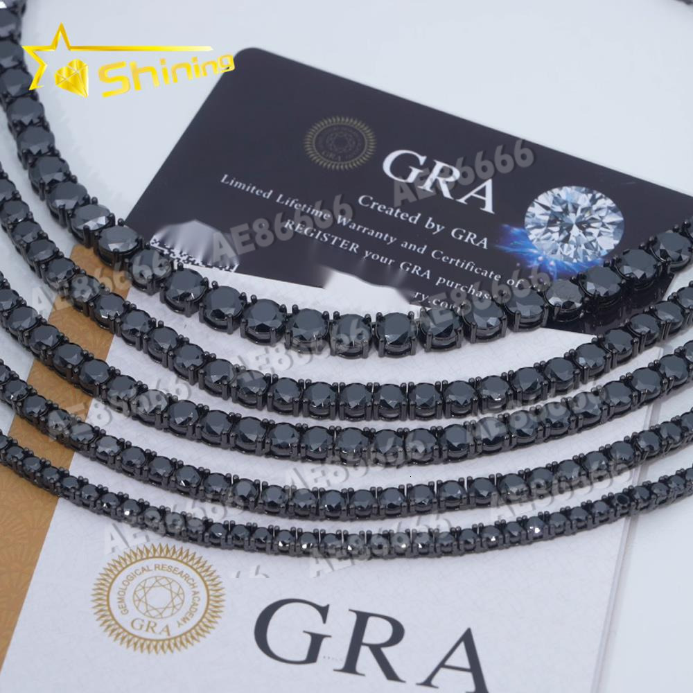 Pass Tester RTS Factory Hip Hop 925 Sterling Silver 3mm 35mm 4mm 5mm Diamond Necklace Iced Out Black Moissanite Tennis Chain
