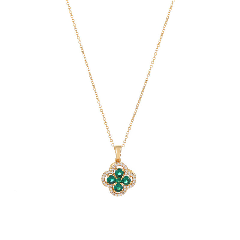 Luxury Brand Designer Womens New Rotatable Emerald Clover Pendant Necklace Diamond Accent Gold Plated Elegant Versatile Stylish Trendy Chic Delicate C - view 6