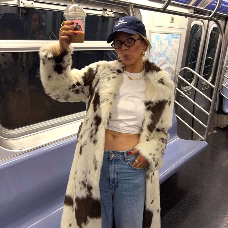 Autumn Winter Long Faux Fur Coat Women Elegant Simple Fashion European American Style Warm Soft Eco Friendly Outwear MAKOUFEI