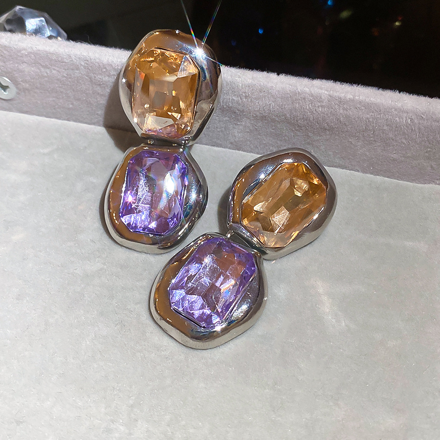 European American light luxury elegant geometric block color-blocking glass gemstone earrings, fashionable and sophisticated women's earrings - view 7