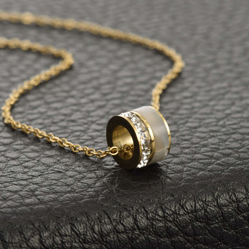 Trendy And Unique Pendant For Women Fashion Titanium Steel Inlaid With Diamonds Geometric Cylinder Cat's Eye Stone Small Waist Necklace