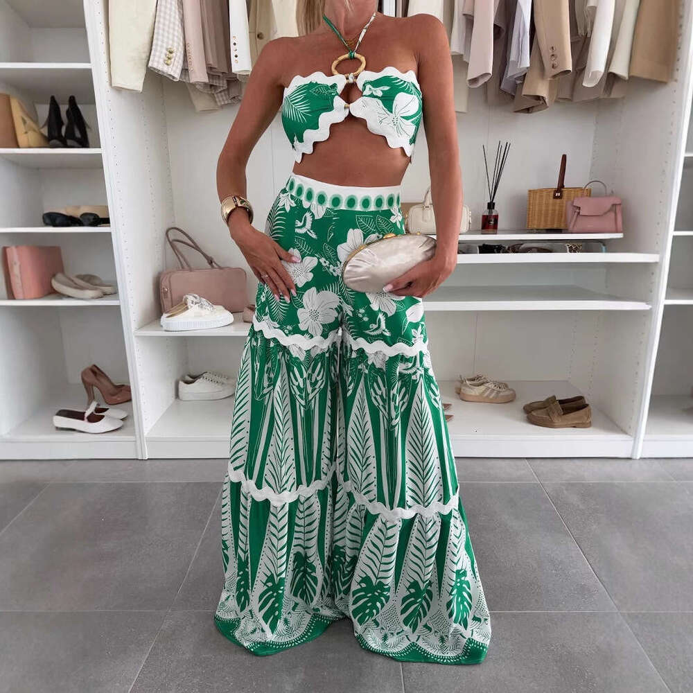 Summer Casual Linen Lace Beach Pants Set Women European American Fashion Sexy Vacation Streetwear Two Piece Outfits MAKOUFEI