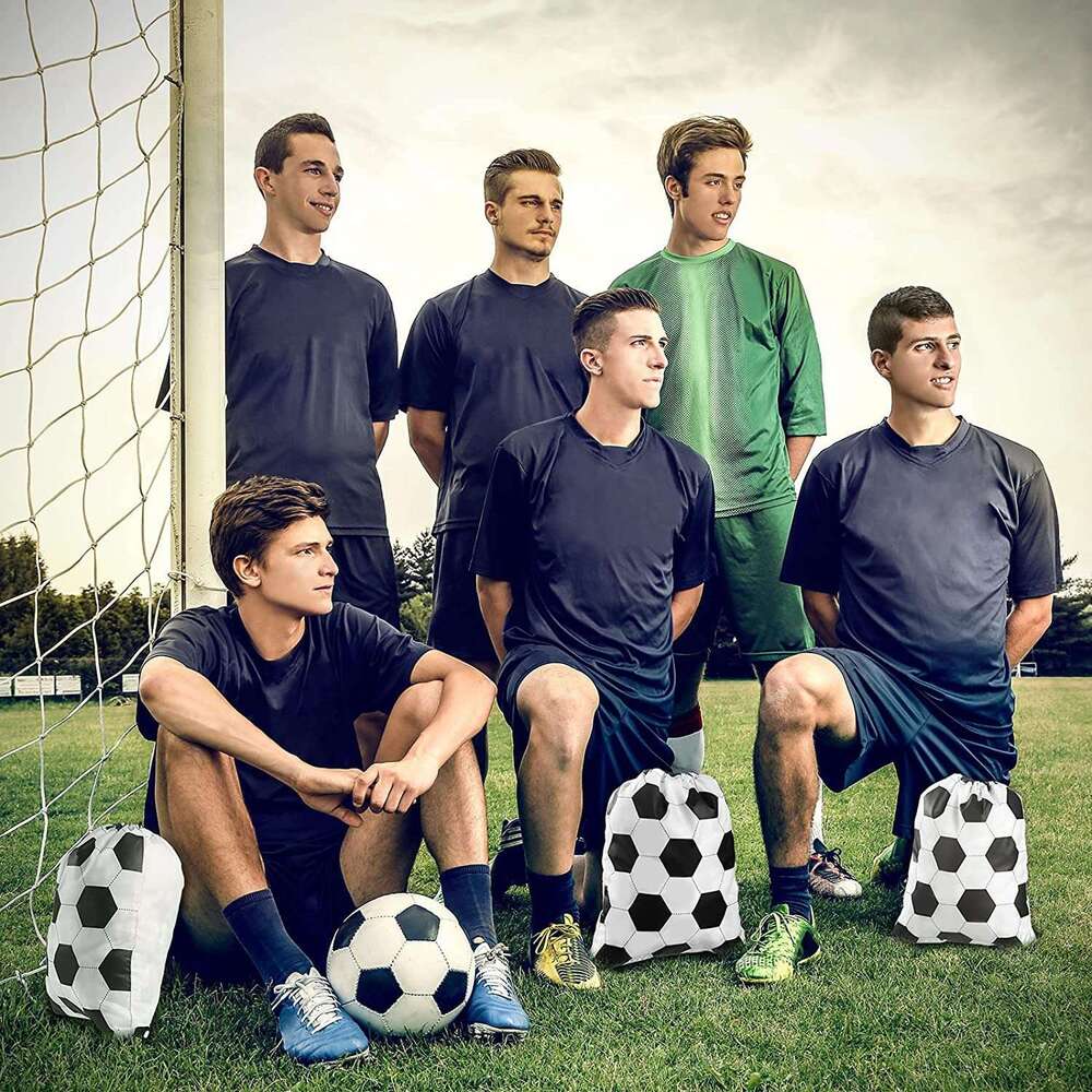 Bestseller black and white football storage bag, polyester drawstring backpack