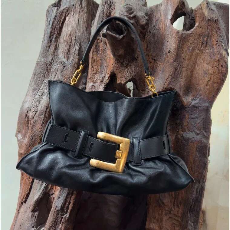 2026 New Anthe Soft Leather Ruched Tote Bag Women Genuine Leather Large Capacity Underarm Shoulder Bag For Commute SENYY