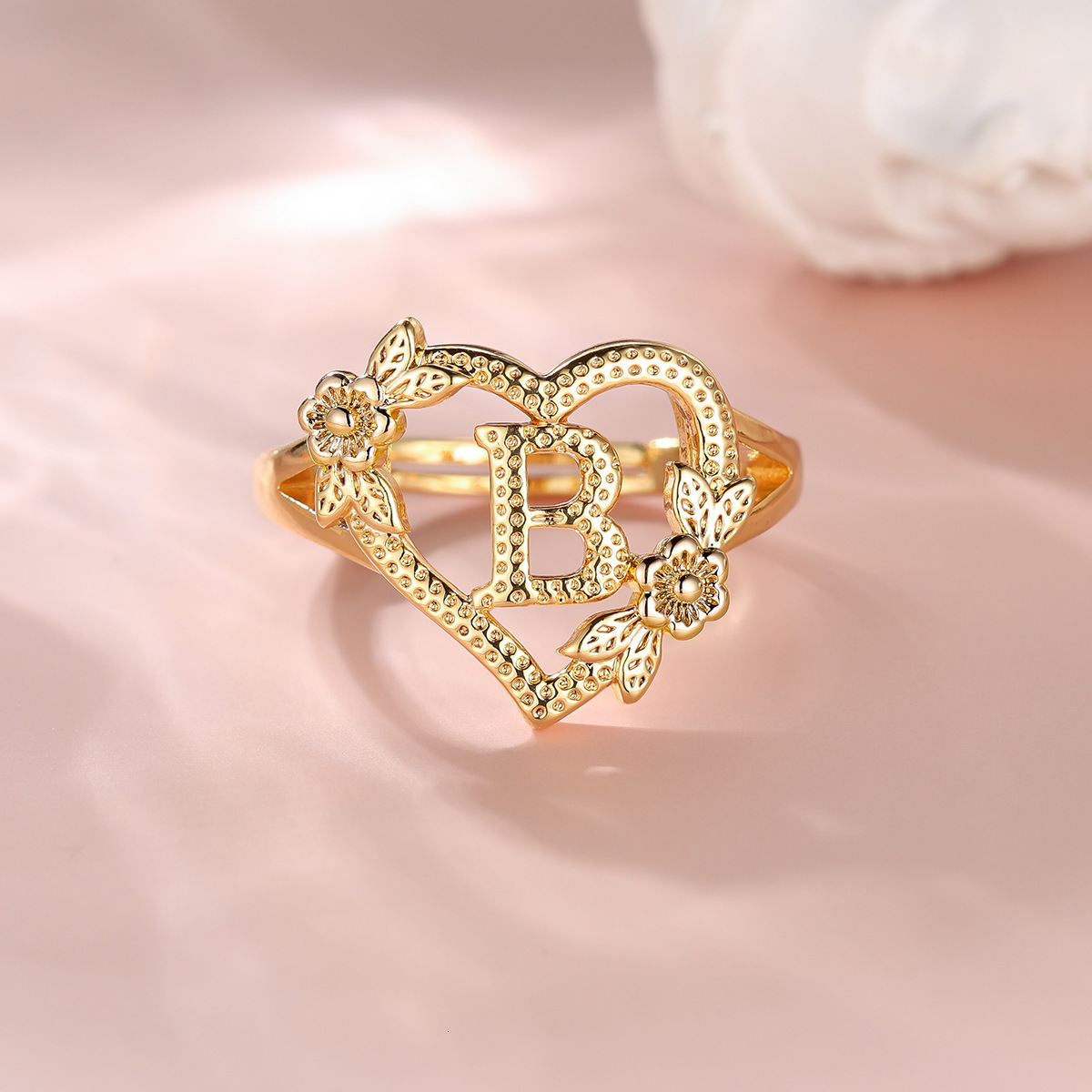 Qitian Gold Initials Heart Letter Ring For Women Fashion Hip Hop Jewelry Personalized Adjustable Letter Rings Mothers Day Gifts 251217