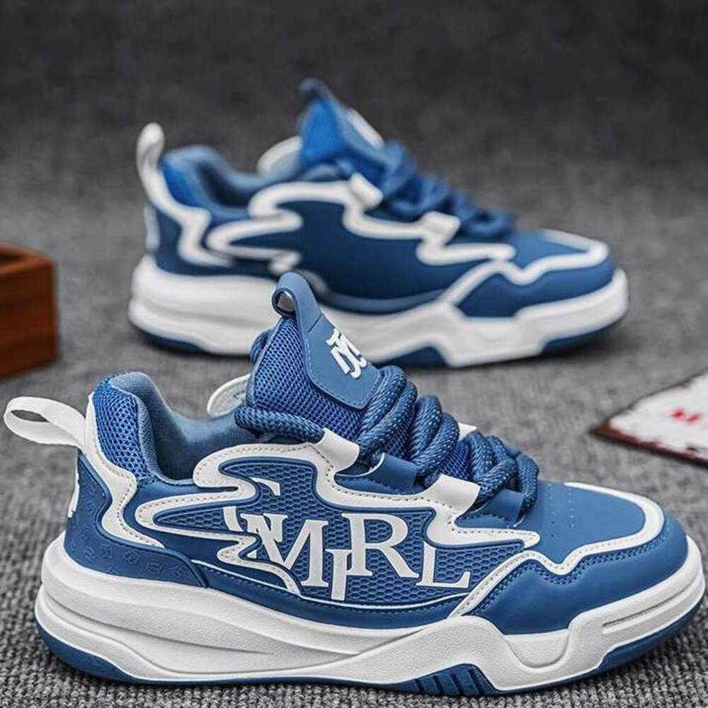 Men's new autumn versatile leather running sneakers height-increasing thick-soled dad shoes Black Chunky Sneakers Cool Silver Letter Print Casual