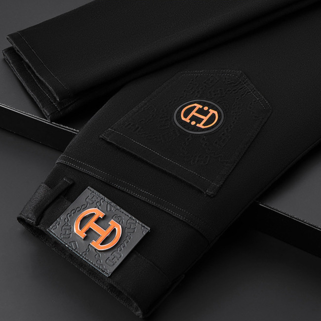 Autumn Thick Boutique Men's Designer Jeans Luxury Fashion Black Small Foot Elastic Slimming Business Casual Pants Trendy Brand Essential Basic Sp