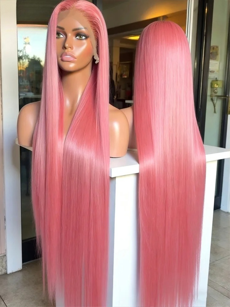 Pink Wig Straight Human Hair Wigs 30 32 Inch 13X6 Hd Lace Frontal Wigs Colored Brazilian Wigs Original For Women