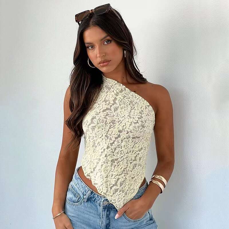 Summer New Women Solid Color Asymmetrical One Shoulder Top Slim Waist Revealing Fashion Casual Streetwear Wholesale MAKOUFEI