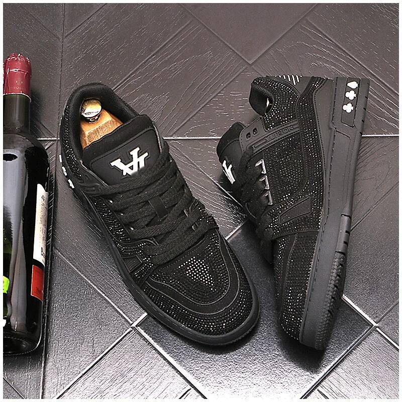 Men Rhinestone Color Block Skate Sneakers, Pink Brown Contrast Letter Embroidery Lace-up Casual Street Shoes