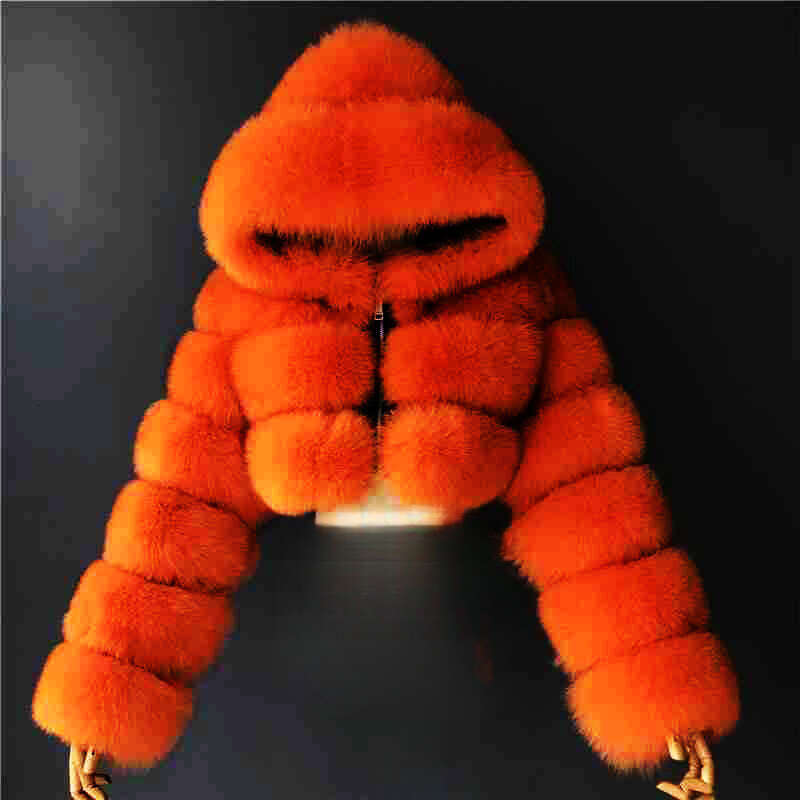Women Faux Fox Fur Coat Short Hooded Colorful Warm Plus Size Winter Fashion Thick Outwear Cross Border Hot Seller MAKOUFEI