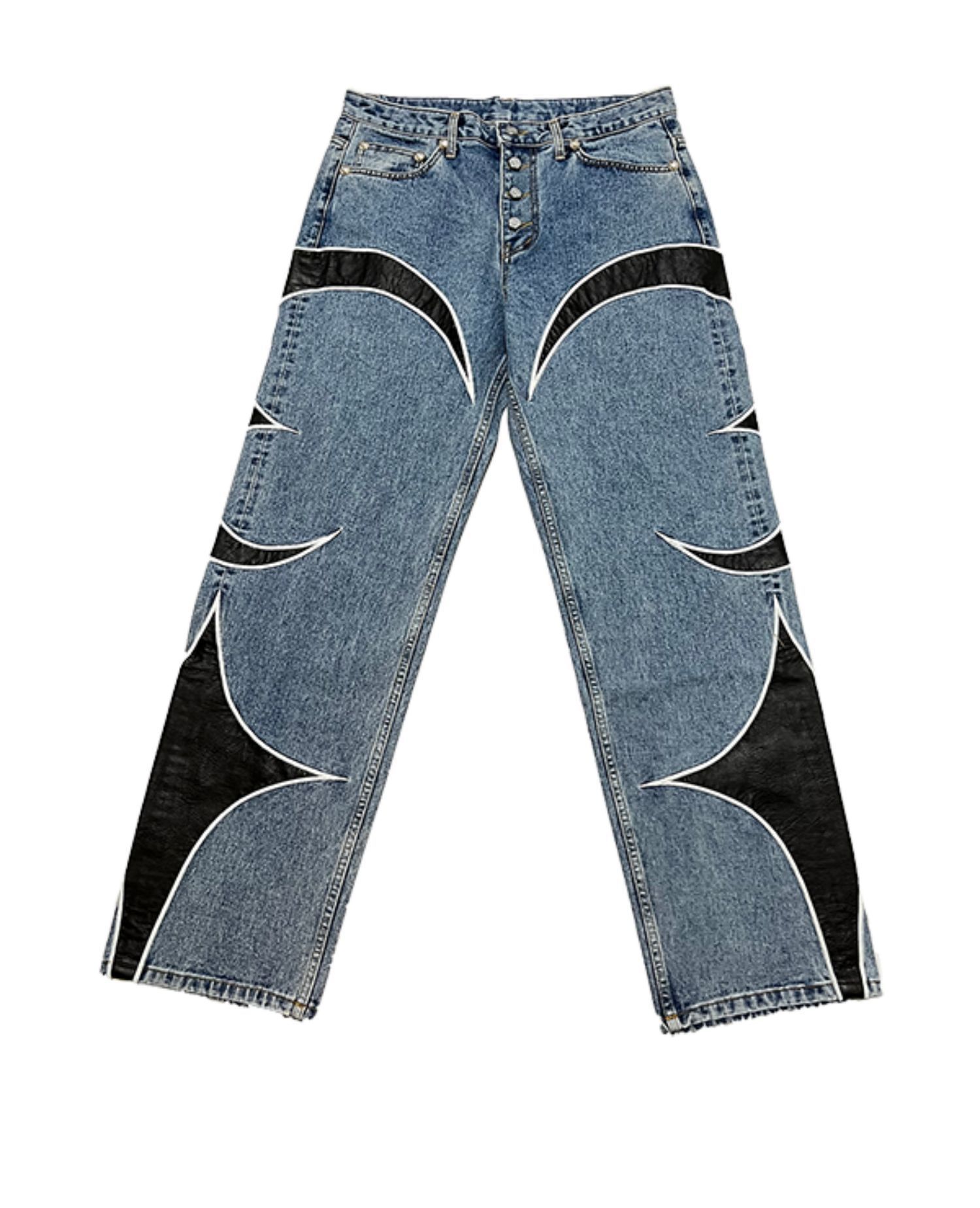 Men's Jeans Thug Club Pu Leaher Embroidery Patchwork Baggy Y2K Jeans Men's Streetwear Straight Oversized Denim Trousers Unisex Cargo Pants 2