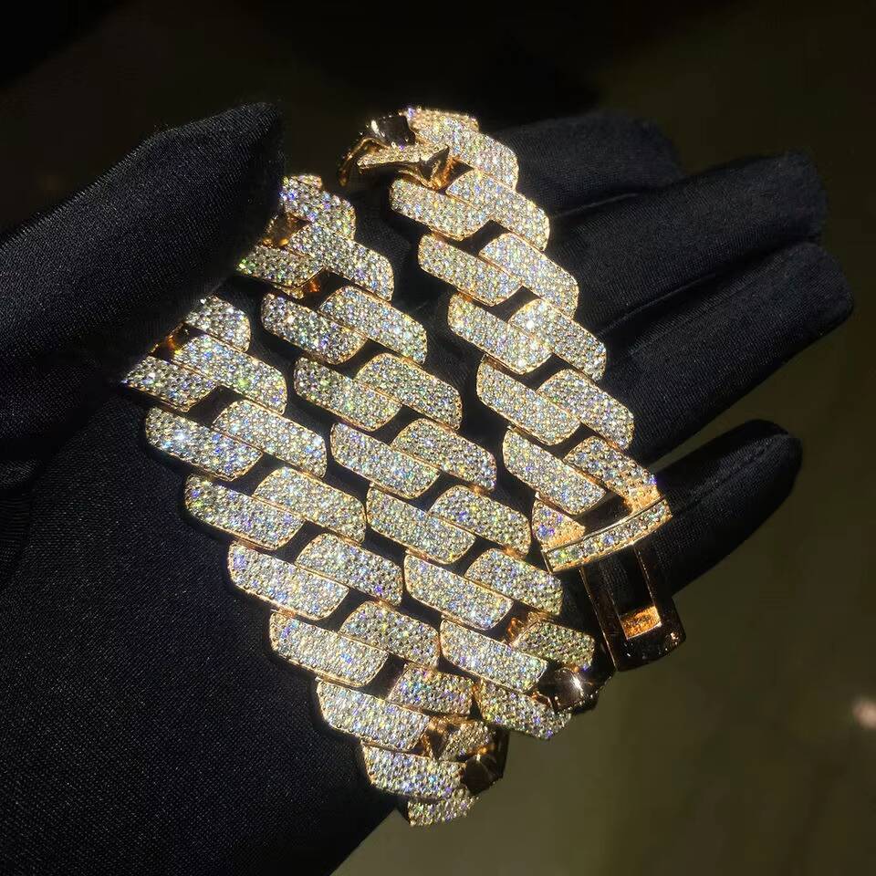 Custom Rapper Jewelry 18mm Gold Plated Miami Hip Hop Diamond Necklace 925 Silver VVS Moissanite Iced Unisex Cuban Link Chain
