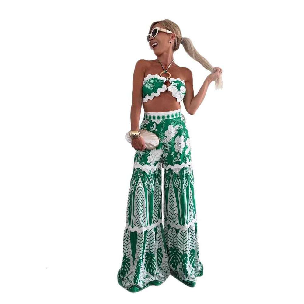 Summer Casual Linen Lace Beach Pants Set Women European American Fashion Sexy Vacation Streetwear Two Piece Outfits MAKOUFEI