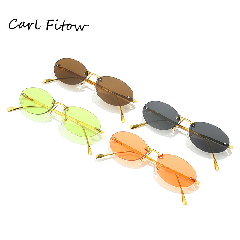 Rimless Sunglasses Women Metal Frame Glasses Chic Eye Sun Glasses Ocean Film Shades Framelss Oval Eyewear 260104
