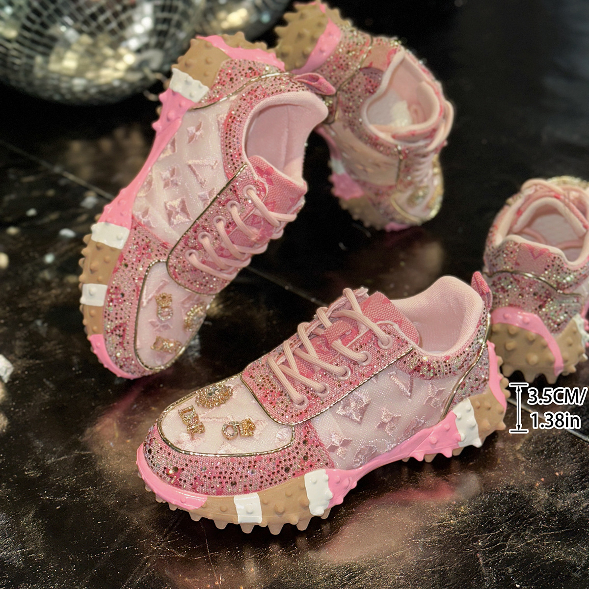 Designer Rhinestone Chunky Sneakers Sparkly Platform Dad Shoes for Women European Style Street Fashion New Summer Thick Sole Casual Sports Rhinestone 
