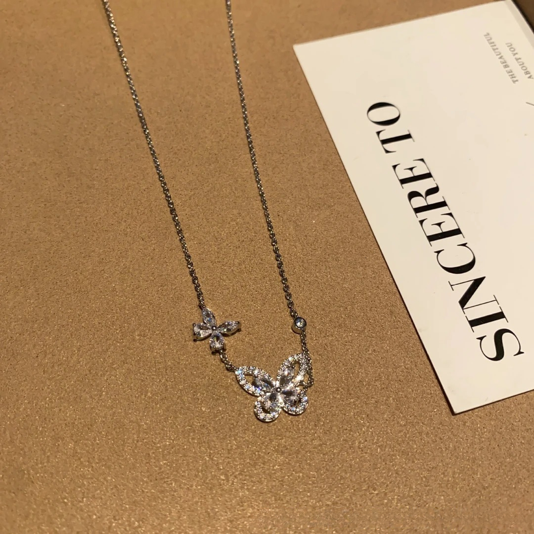 Necklace For Women Titanium Steel New Full Diamond Bow Simple Niche Ins Style Elegant Versatile Clavicle Chain - view 3