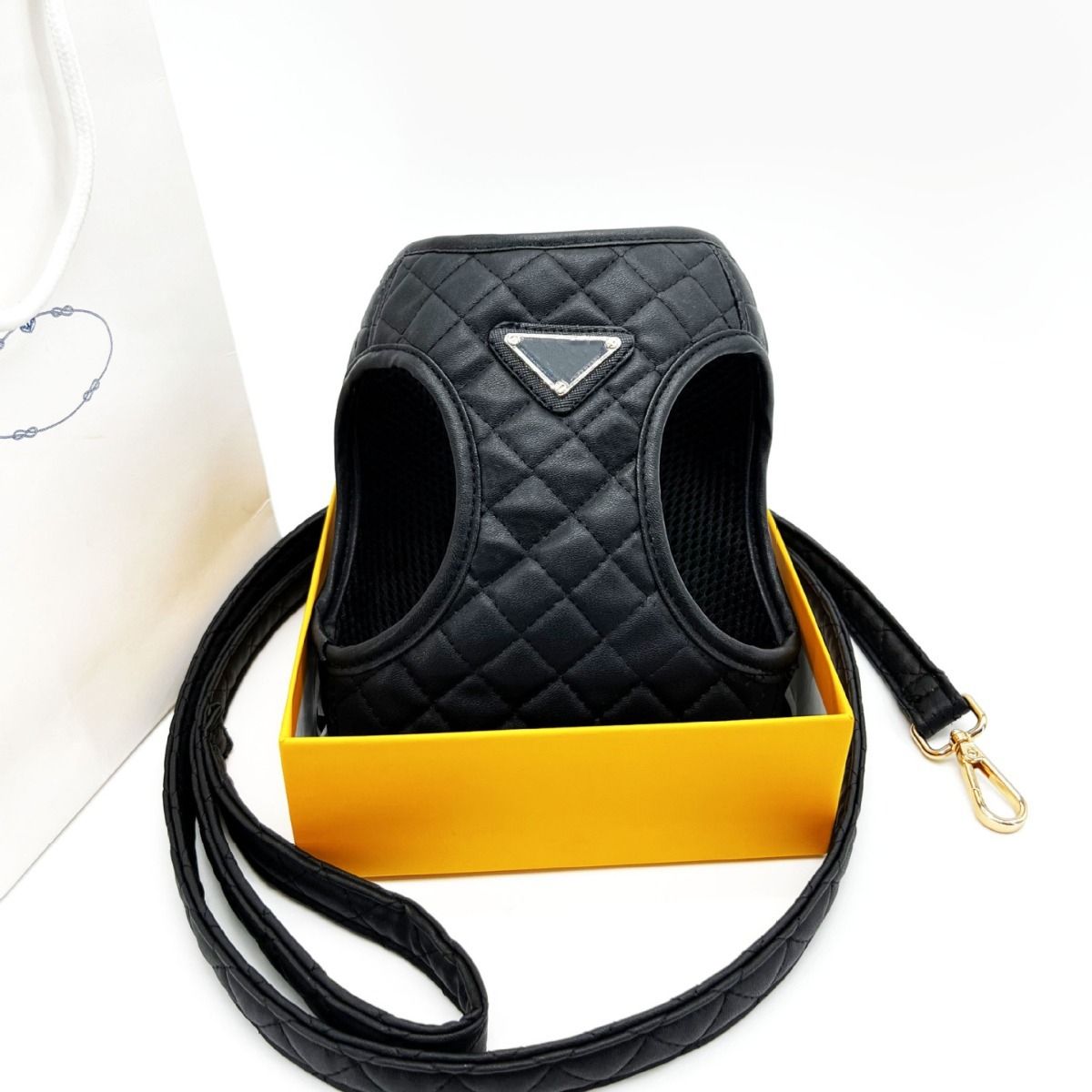 Designer Leash Set, Adjustable PU Leather Step-in Dog Harness with Classic Letter Pattern