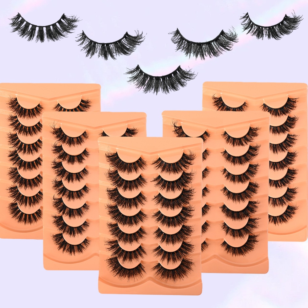 Fluffy Wispy 3D Faux Mink Lashes Volume, Reusable False Eyelashes Natural Look, 7 Pairs Eeylash Extensions Full Strip Lashes Easy to Apply