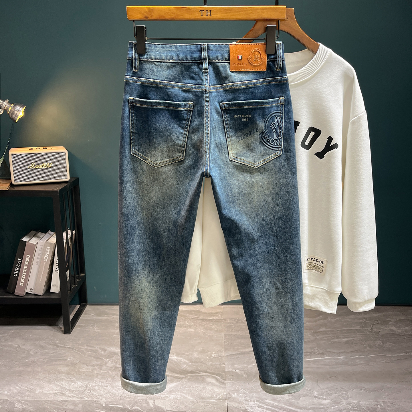 Korean version elastic washed designer tight jeans luxury men's fashion high-quality black retro American business casual pants youth outdoor str