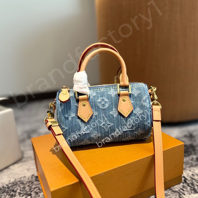 Designer Mini Nano 16cm Luxury Bag Shoulder Bag Women Leather Denim Crossbody Brand Emed Tote Purse Brown wer Handbag