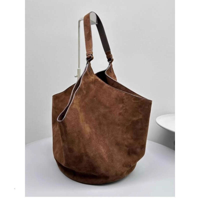 Khaite New Handbag, Frosted Cowhide Suede Dumpling Bucket Bag, Single-Shoulder Large-Capacity Tote Bag Kl928