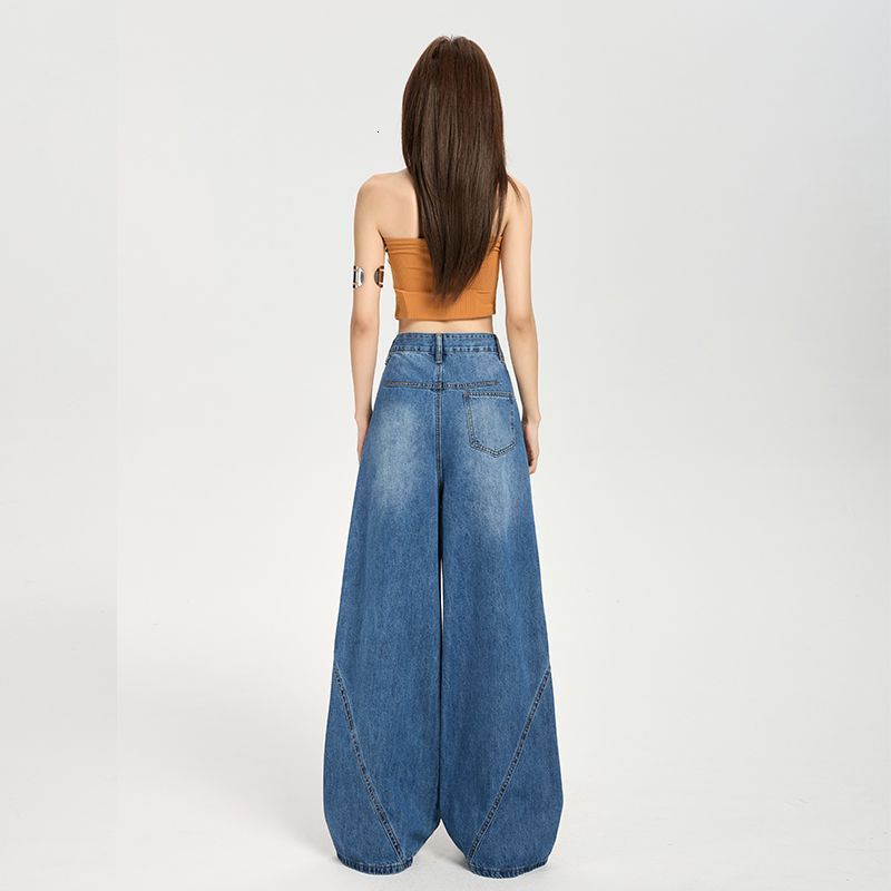 2025 Spring/Summer New Design Wide-Leg Jeans with Large Pockets for Women 241224
