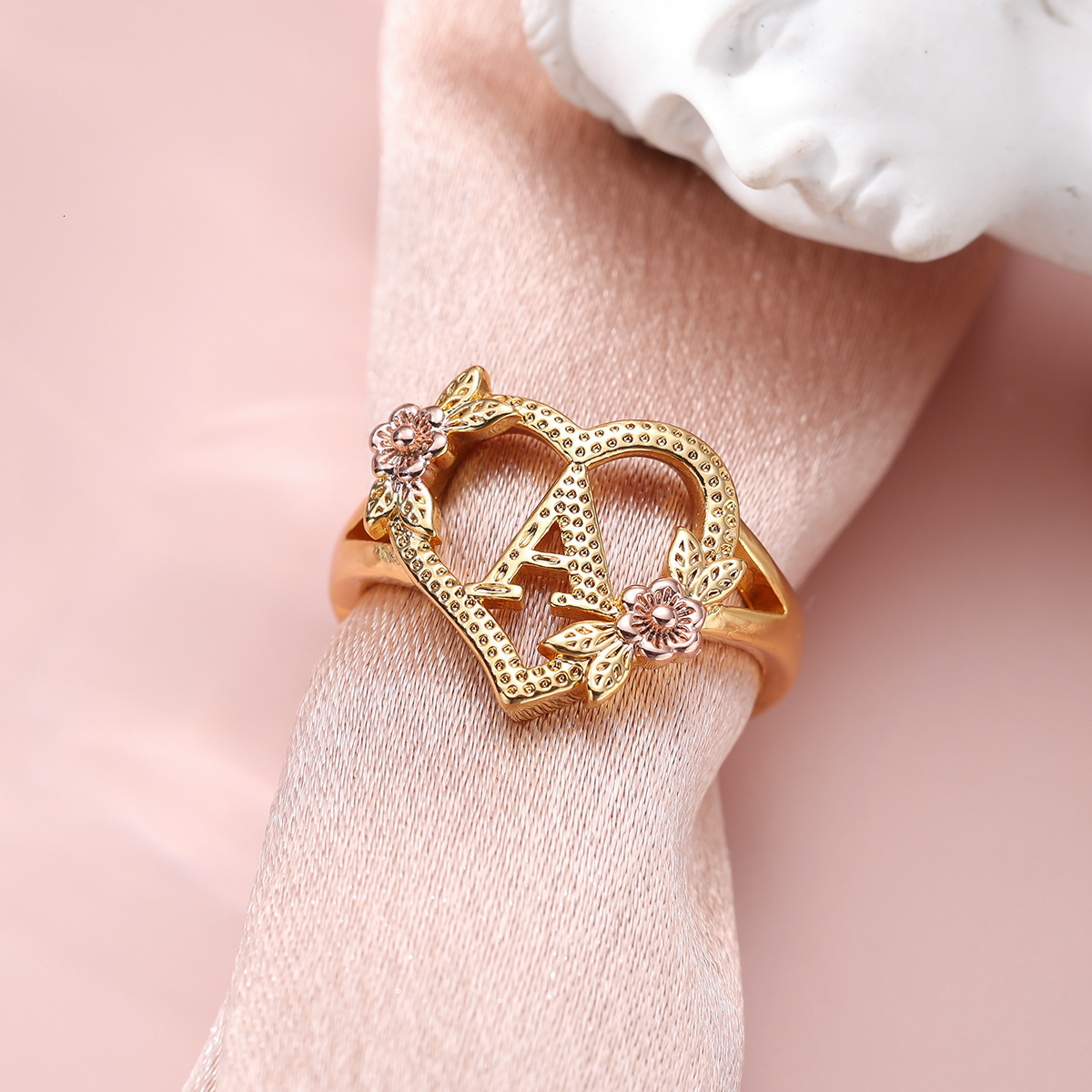 Qitian Gold Initials Heart Letter Ring For Women Fashion Hip Hop Jewelry Personalized Adjustable Letter Rings Mothers Day Gifts 251217