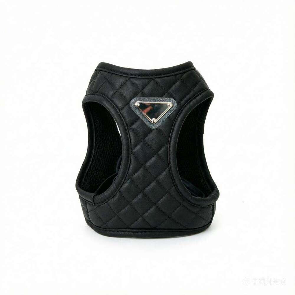 Designer Leash Set, Adjustable PU Leather Step-in Dog Harness with Classic Letter Pattern
