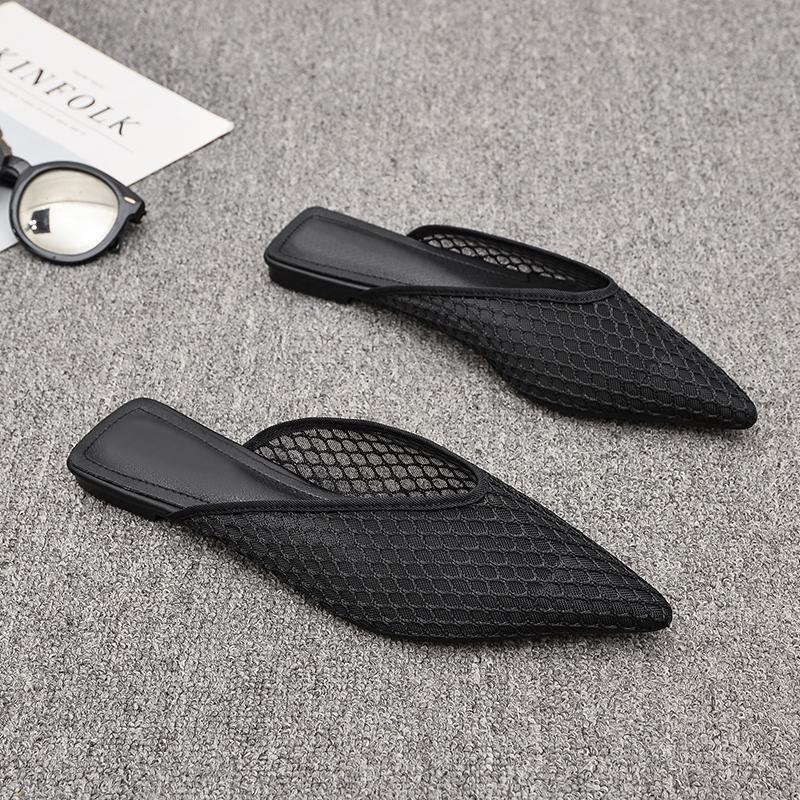 Summer New Trendy Pointed Flat Sandals Lazy Half Fairy Style Closed Toe Mules Women's Slippers