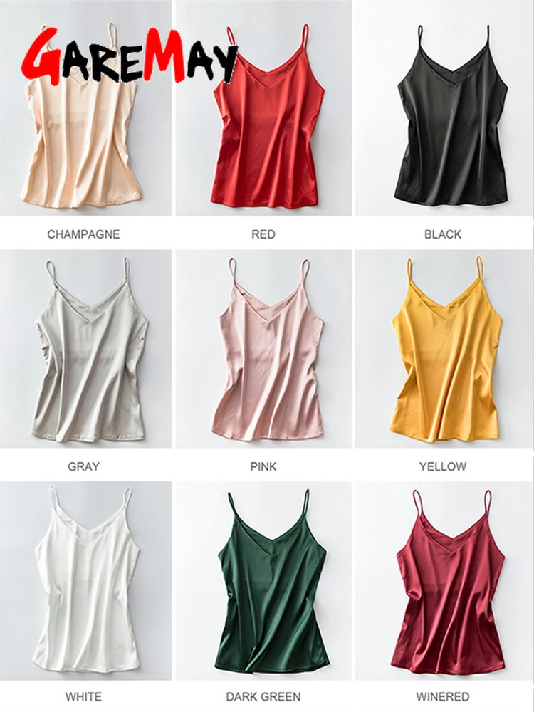 Spaghetti Strap Top Women Halter V Neck Basic White Cami Sleeveless Satin Silk Tank Tops WomenS Summer Camisole 260418