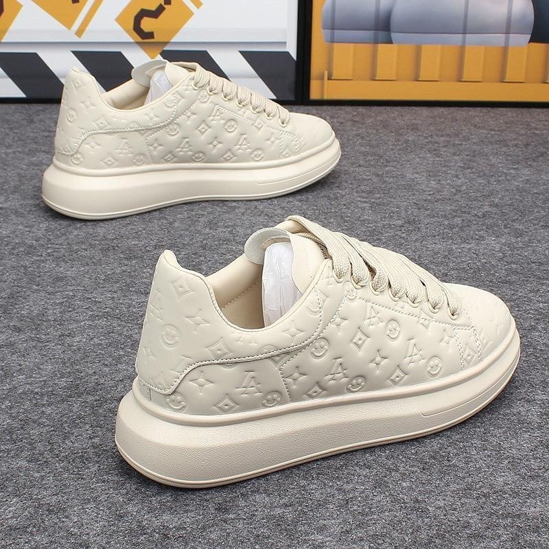 Women's Embossed Platform Sneakers White Casual Chunky Shoes Thick-Soled White Sneakers New Korean Style Men's Flat Casual Sports Shoes - view 7