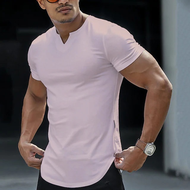 2026 new Men's T Shirts Casual Slim Fit Sports Shirt Mens Summer Short Sleeve V Neck Skinny Stretch Tees Leisure Men Clothes Streetwear Pullover 