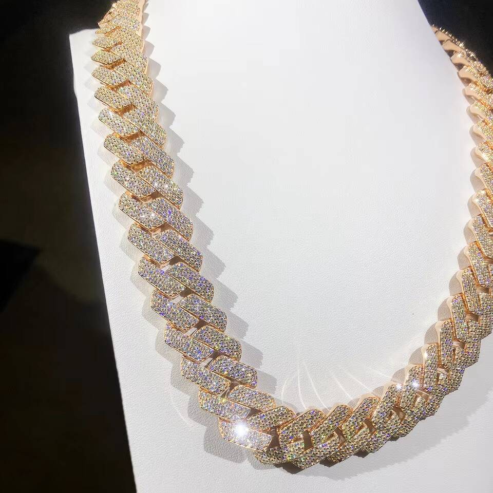 Custom Rapper Jewelry 18mm Gold Plated Miami Hip Hop Diamond Necklace 925 Silver VVS Moissanite Iced Unisex Cuban Link Chain