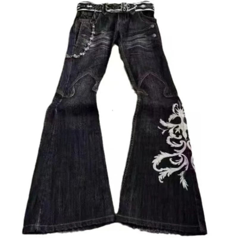 European And American Heavy Industry Embroidery Designer Jeans Luxury Men's And Women's Punk Bell Bottom Pants Trendy Outdoor Y2k Washed Pan