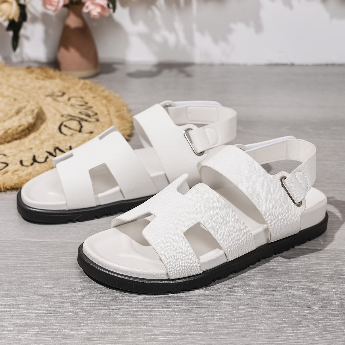 Classic Thick Bottom Sandals for Women 2026 New Summer One Word Magic Casual Sandals for Women Soft Bottom